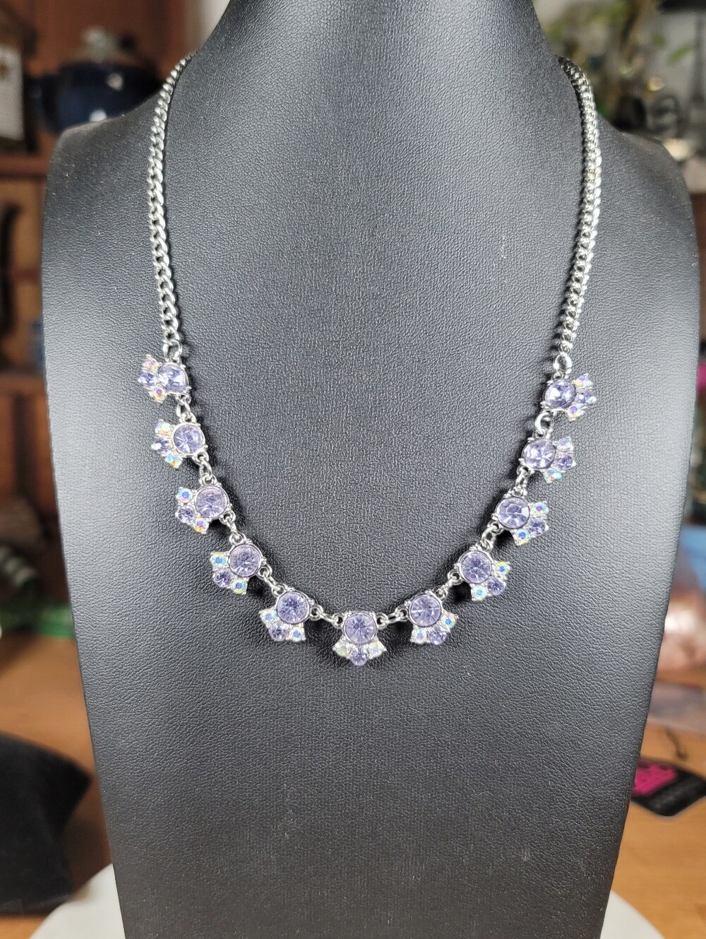 paparazzi Silver-Tone Necklace with Purple & AB Crystal fringe